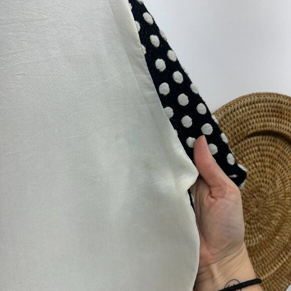 $195 Sandro Paris Designer Neutral Black White Knit Polka Dot Top Blouse Medium - Picture 7 of 8